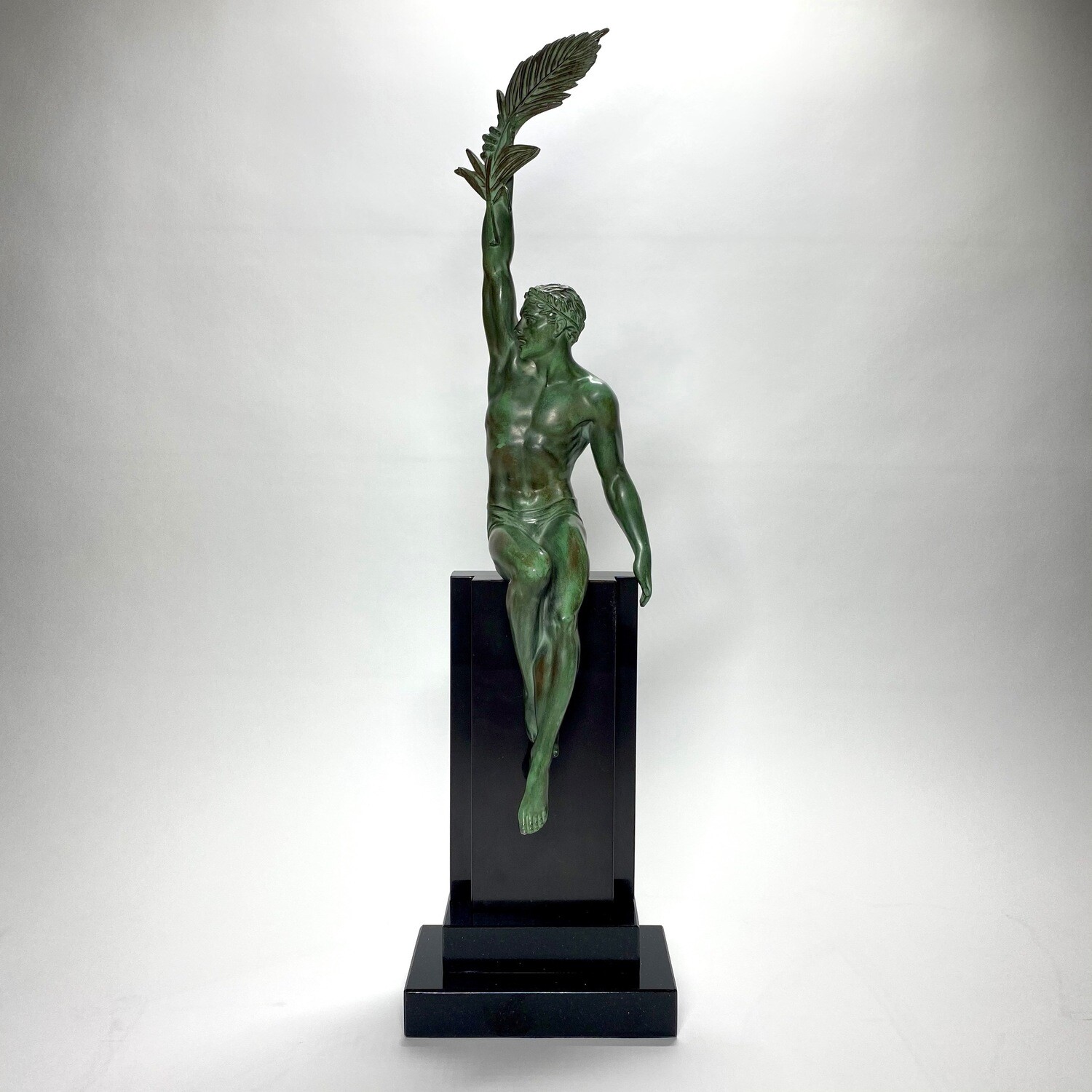 French Art Deco Statue of a Young Male Athlete Holding a Palm Leaf &quot;THE GLORY/ VICTORY&quot; Designed by Pierre Le Faguays