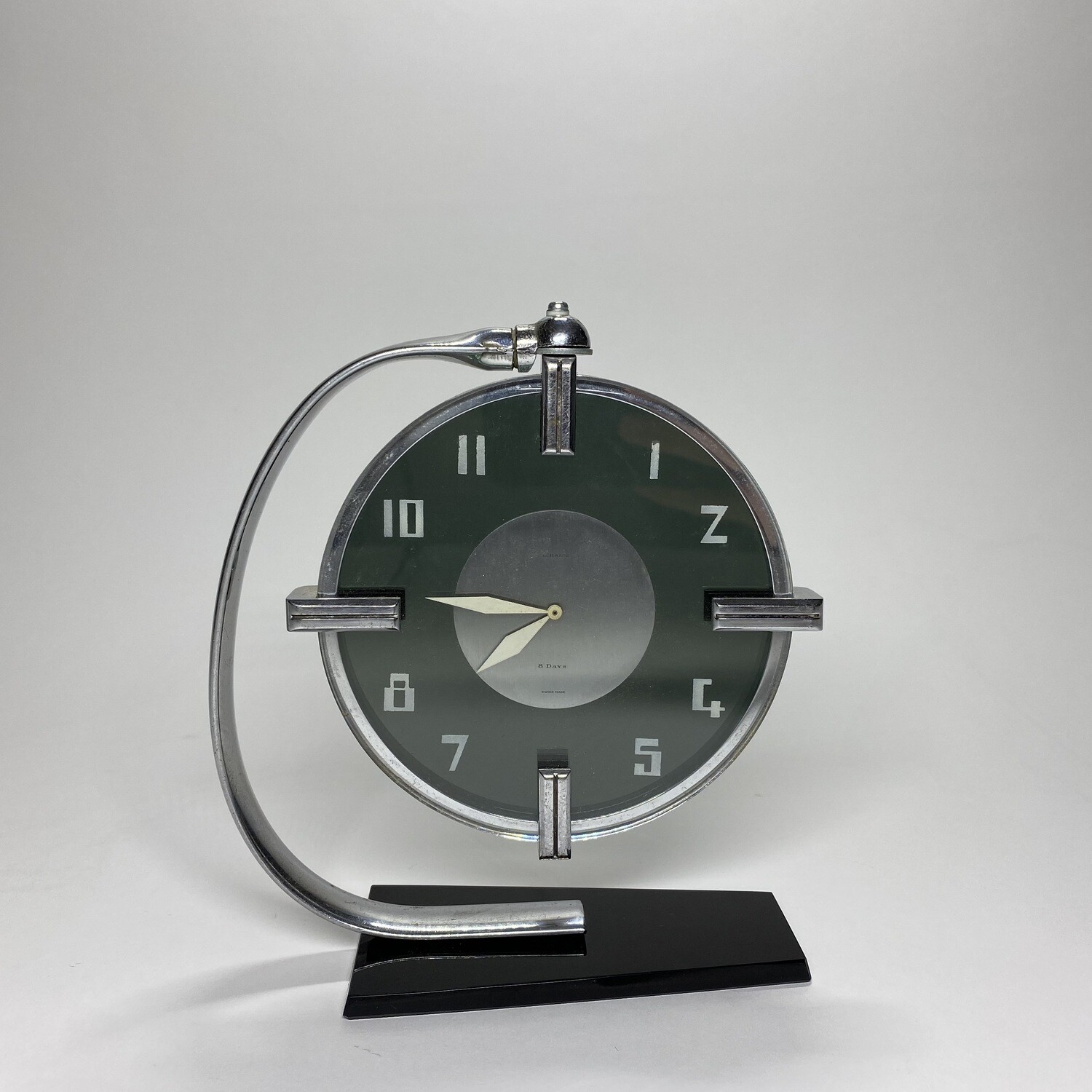 Czechoslovakian Art Deco Suspended 8-Day Clock Designed by L. Hainz, Swiss Made