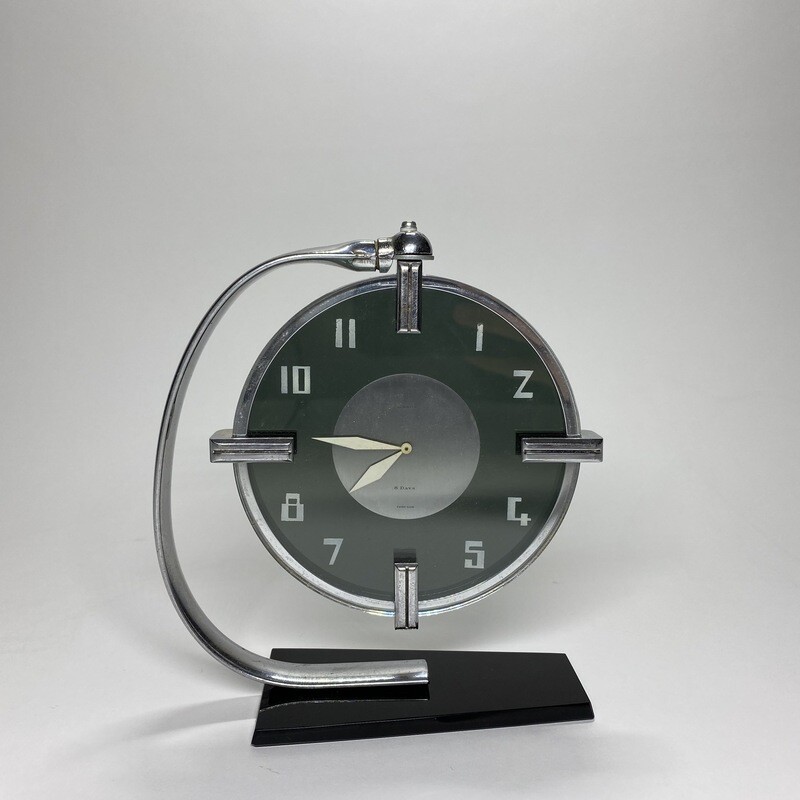 Czechoslovakian Art Deco Suspended 8-Day Clock Designed by L. Hainz, Swiss Made
