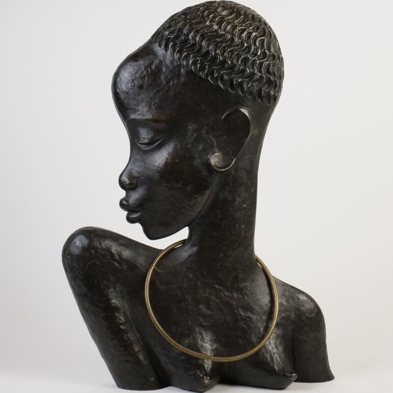Austrian Art Deco Wrought Bronze Bust &quot;African Woman&quot; Designed by Karl Hagenauer; WHW