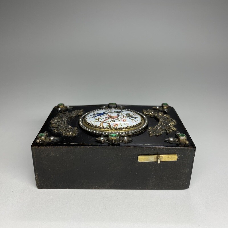 Tortoiseshell Singing Bird Box With Silver And Semi-Precious Stones Embellishments by Bontem