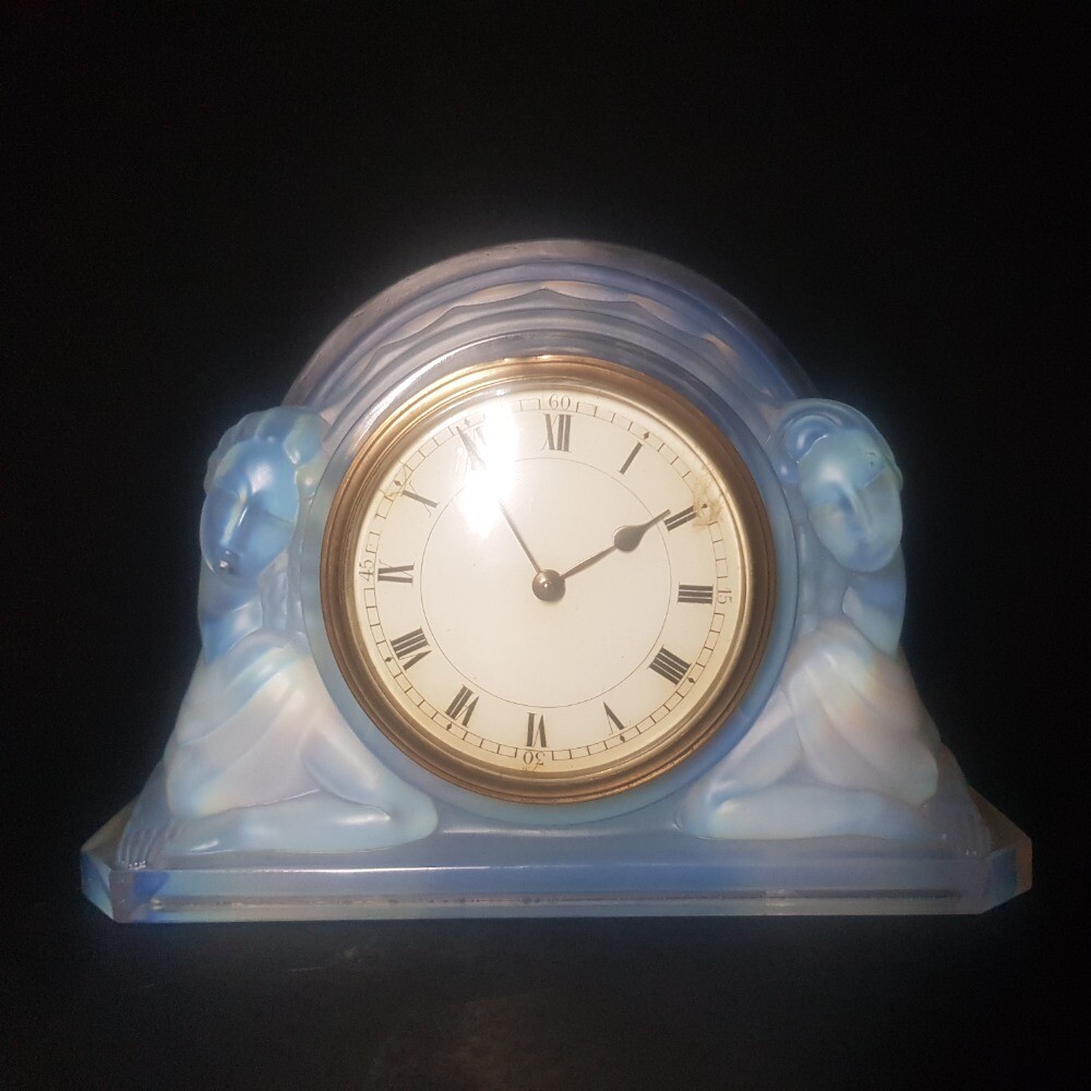 Very Rare Art Deco French  Sabino Female Clock Opaline Glass 1930s