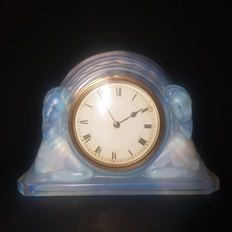 Very Rare Art Deco French  Sabino Female Clock Opaline Glass 1930s