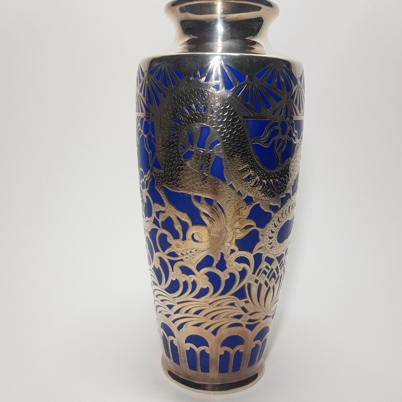 German Selb Bavaria Porceline Silver Overlay Vase Dragon