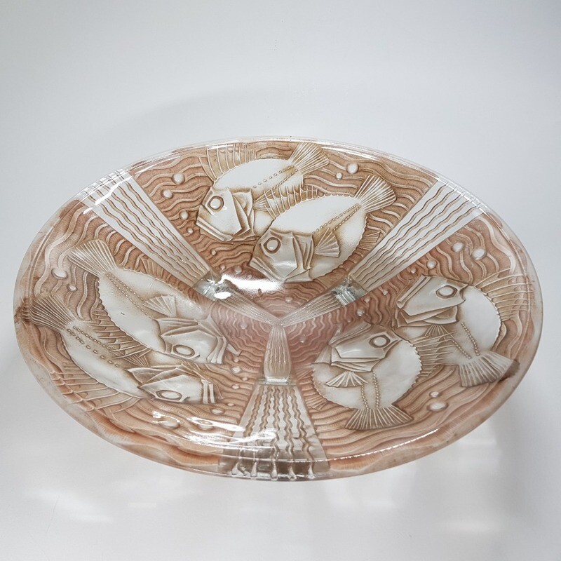 French Pierre Davesn Art Deco Huge Glass Fish Bowl