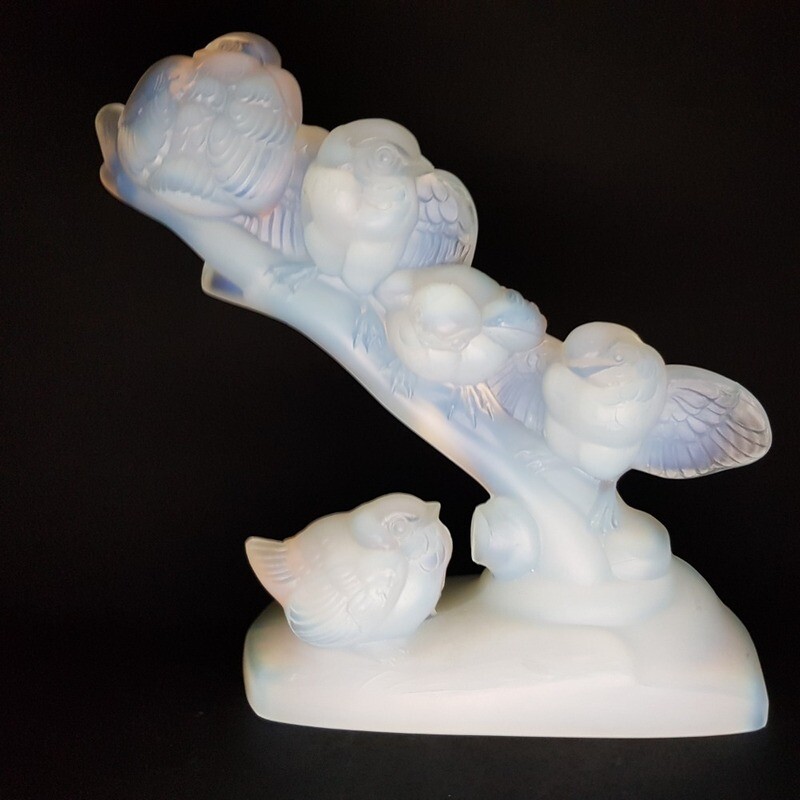 Sabino French Art Deco Large Bird Opaline Glass Statue 30s Signed Sabino Paris
