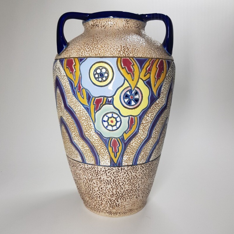 Beautiful Art Deco Large Ceramic Czech Amphora Vase 1930s