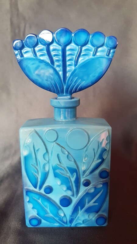 Beautiful Lapis Opaque Glass Perfume bottle By Ingrid Czechoslovakia
