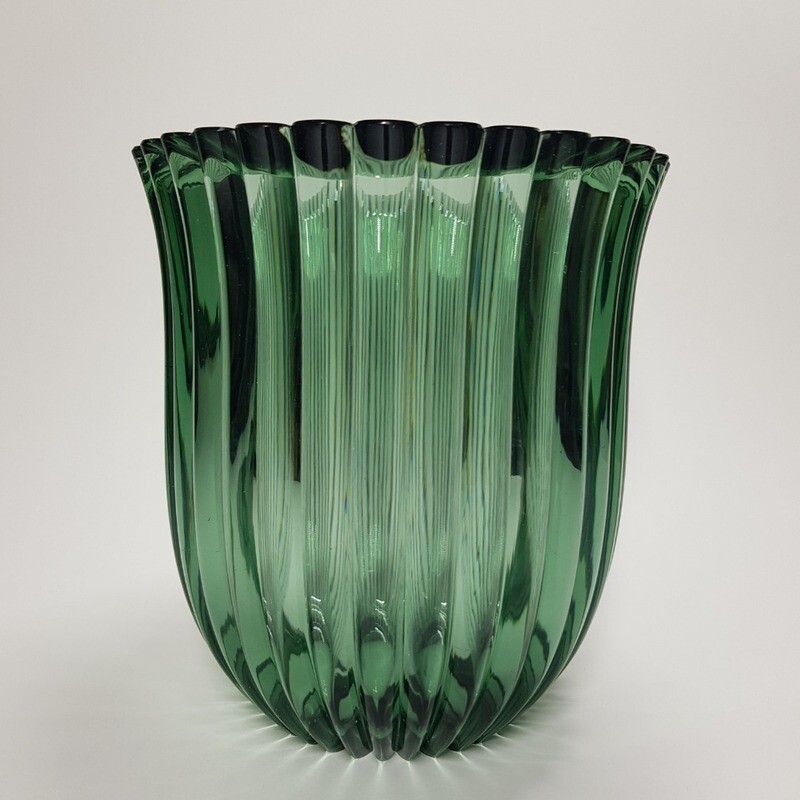 Teal Color Glass Elegant Moser Vase By Ludvika Smrckva 1930s Czechoslovakia Art Deco