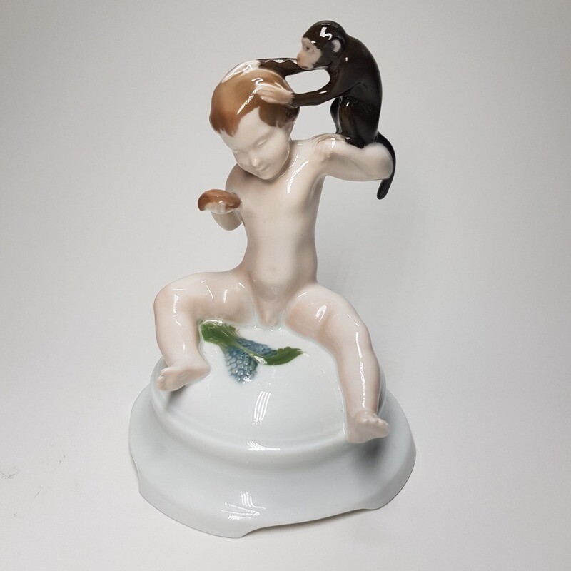 Rosenthal Germany Art Deco Porcelain  Statue  Boy with Monkey