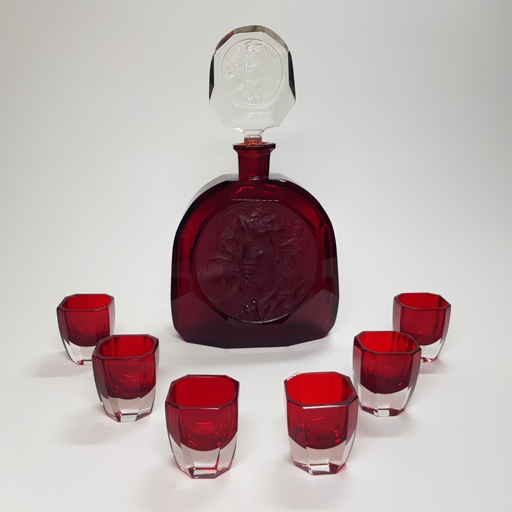 Ruby Czech Art Deco Glass Ingrid Decanter Set