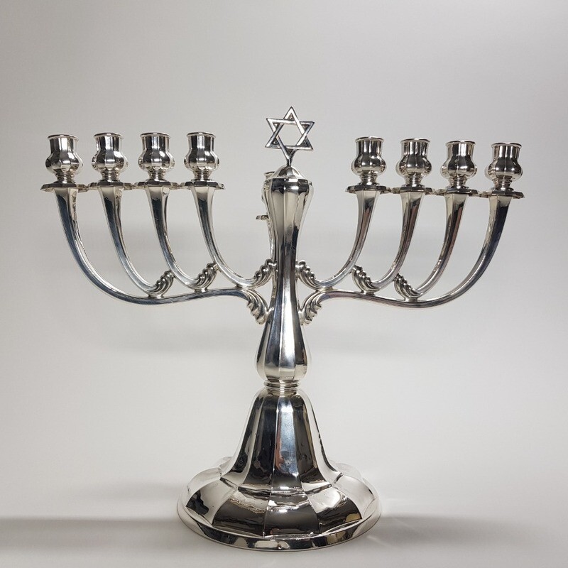 German Silver Jewish Menorah from the 1920s Art Deco