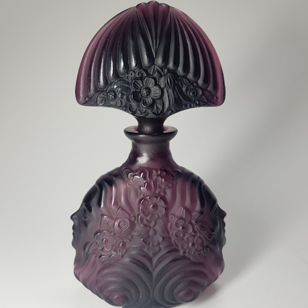 Art Deco Amethyst Glass Czechoslovakian Ingrid Perfume Bottle