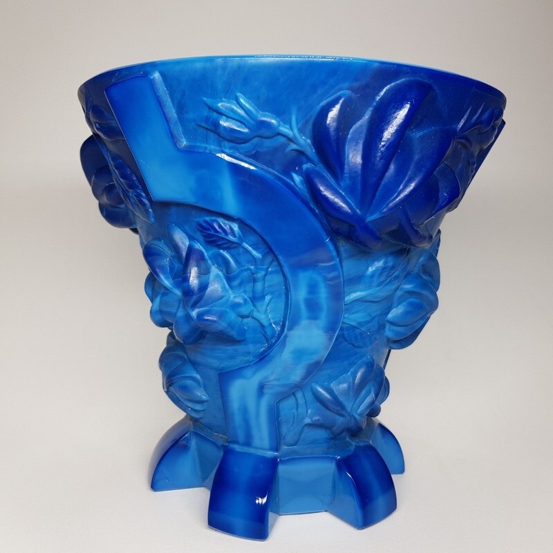 Art Deco Ingrid Glass Lapis  Vase Czechoslovakia 1930s