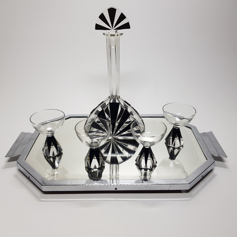 Karel Palda Art Deco Original Glass decanter Set 1930s