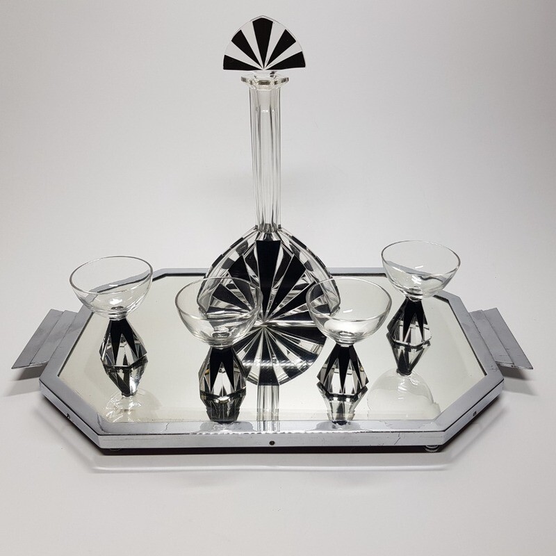 Karel Palda Art Deco Original Glass decanter Set 1930s
