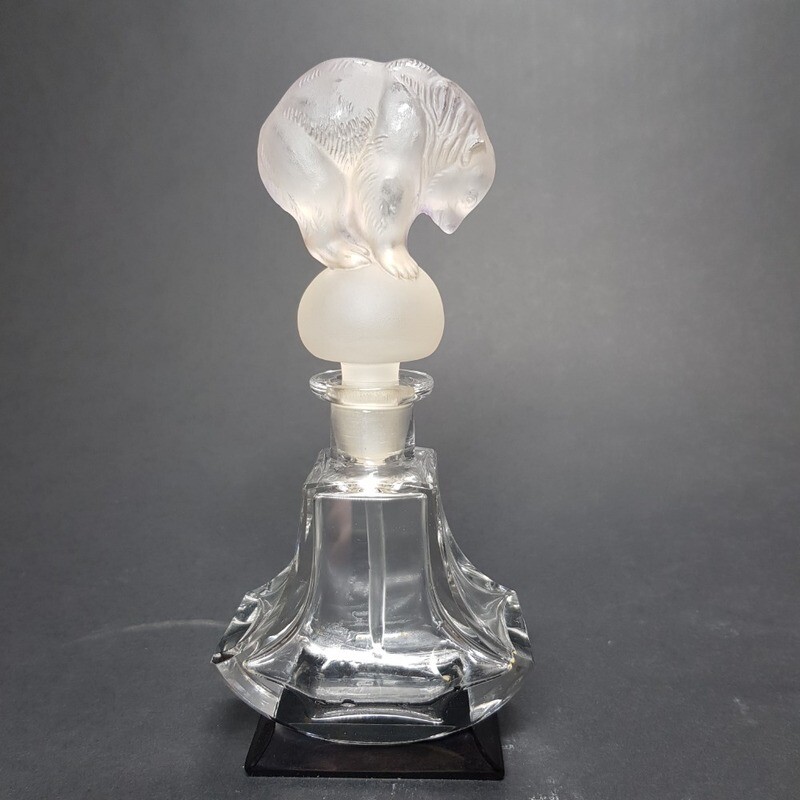 Czechoslovakian  Ingrid Art Deco Glass Bear Perfume Bottle 1930s