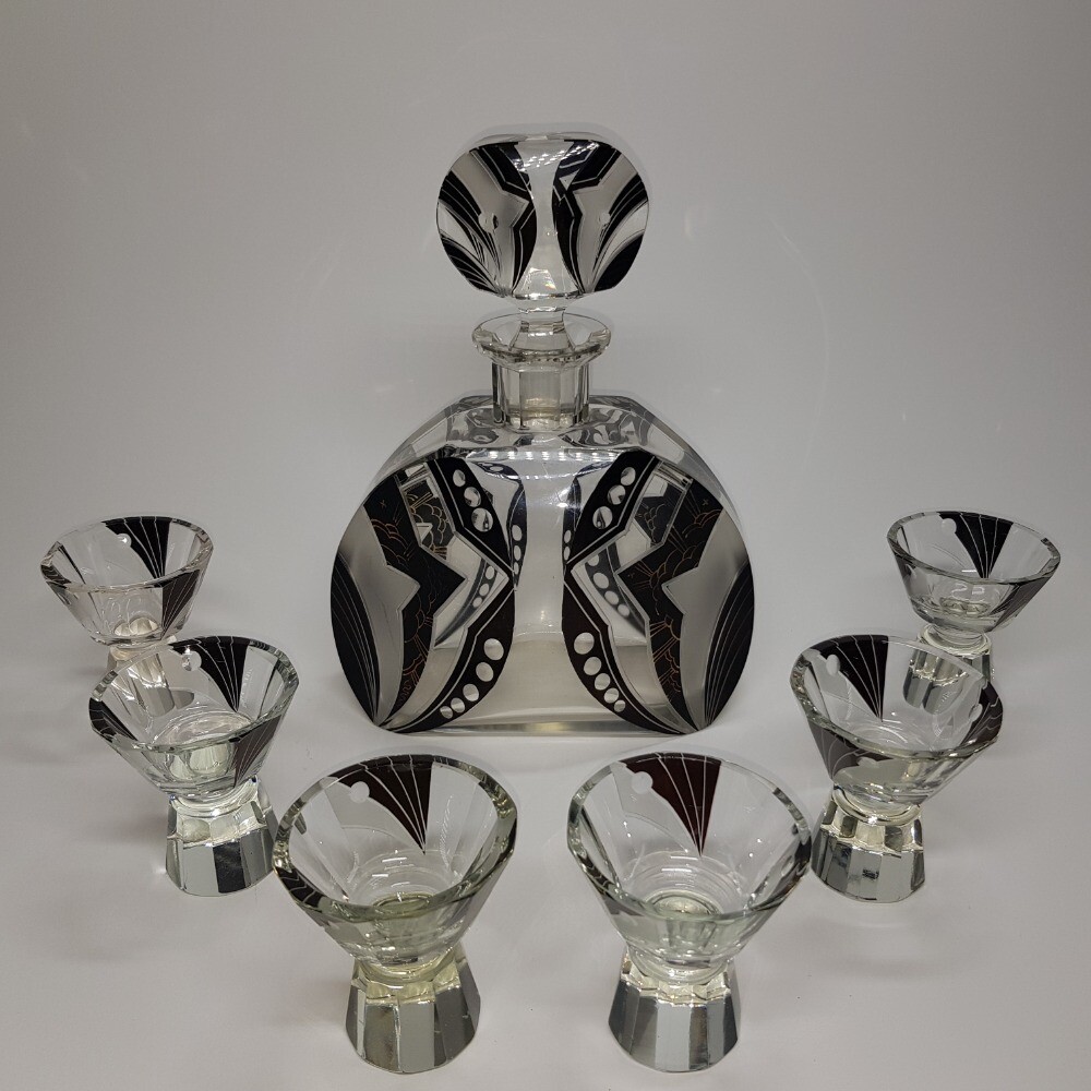 Glass Art Deco Karel Palda Decanter set Czechoslovakia 1930s