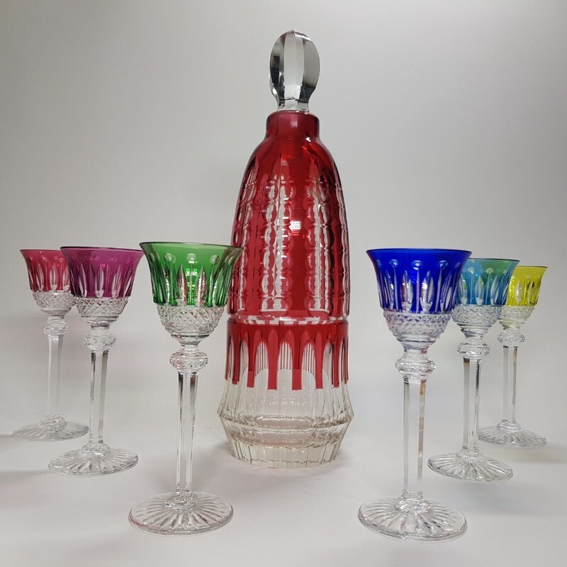 Saint Louis Art Deco Cut French Glass Decanter Set