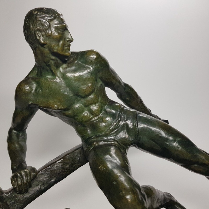 French Art Deco Male Bronze Statue by Pierre Le Faguays 1930s