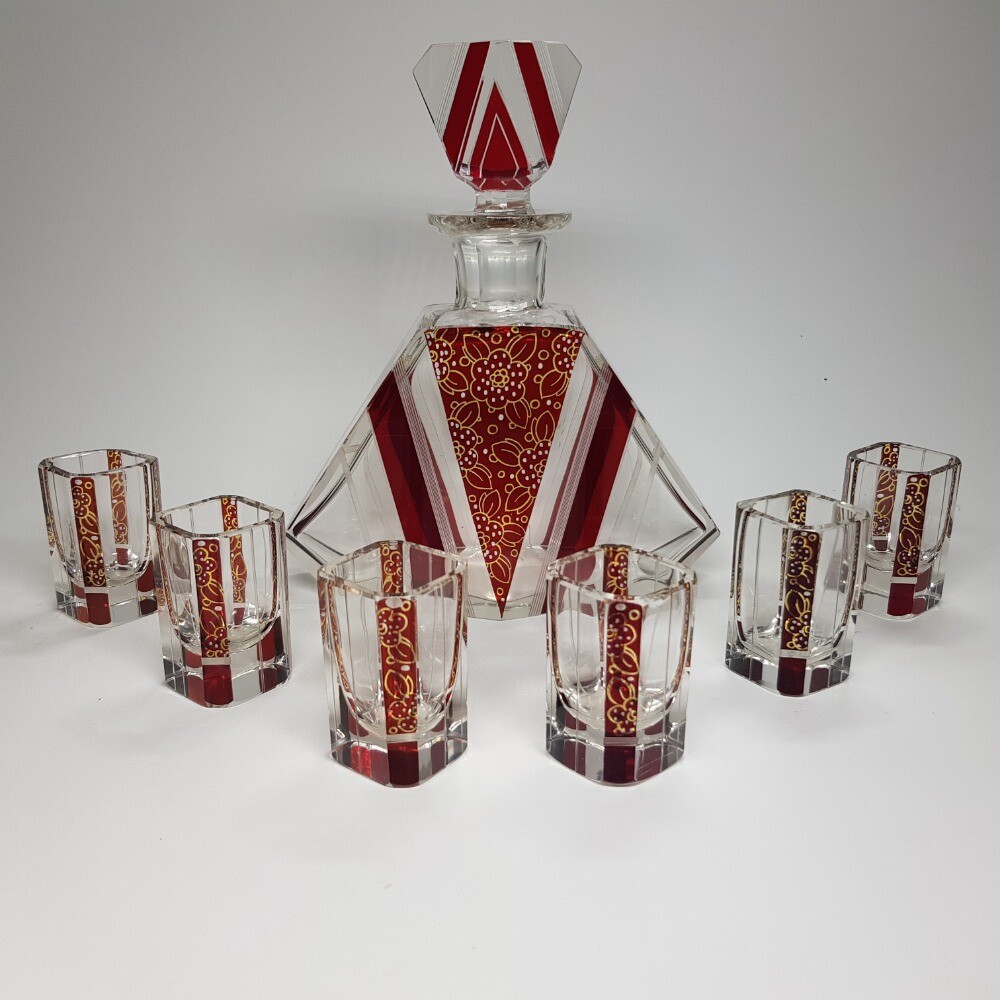 Art Deco Ruby Enamel Glass Karel Palda Czechoslovakia 1930s