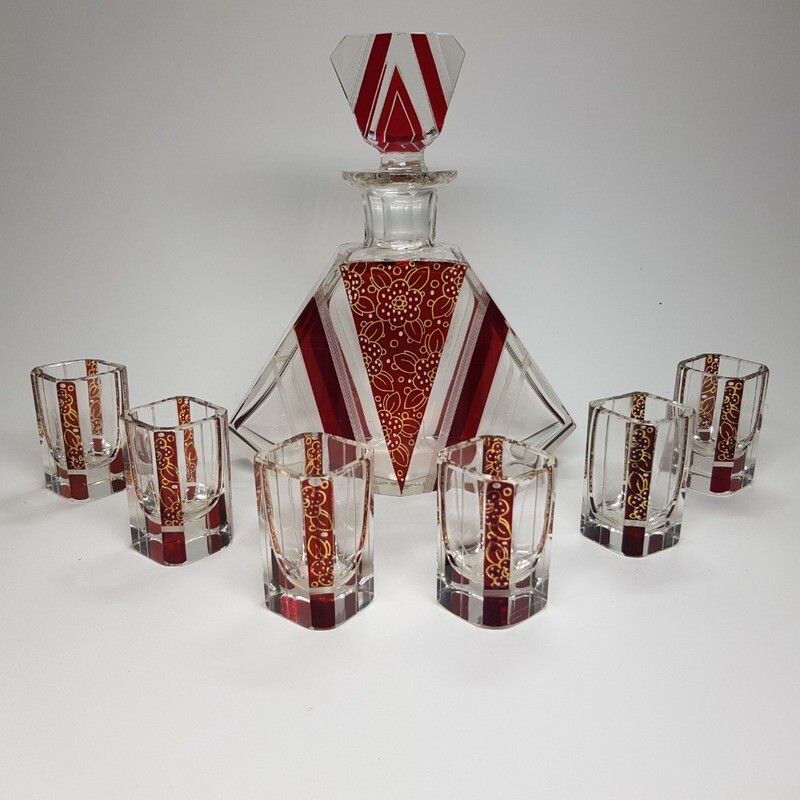 Art Deco Ruby Enamel Glass Karel Palda Czechoslovakia 1930s