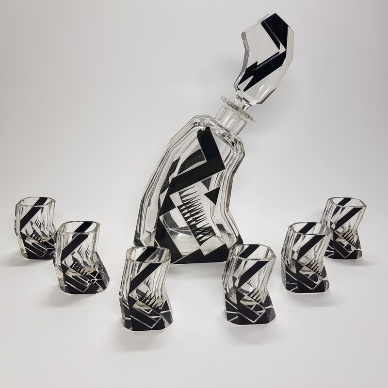 Art Deco Glass Decanter Set  Czechoslovakia 1930s Karel Palda