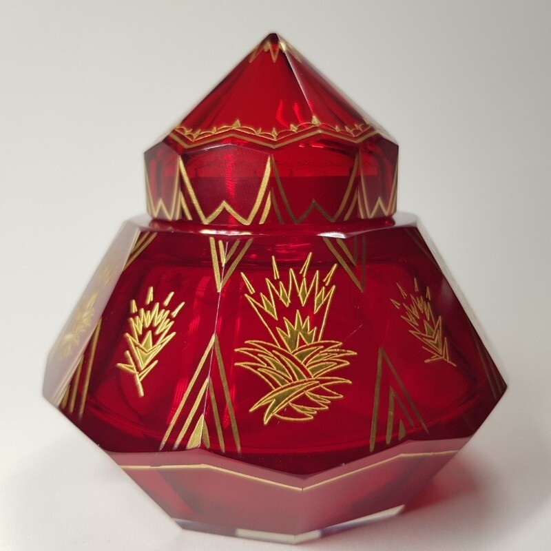 Art Deco Ruby Gold Glass Box Kamenicky Senov Czechoslovakia 1930s
