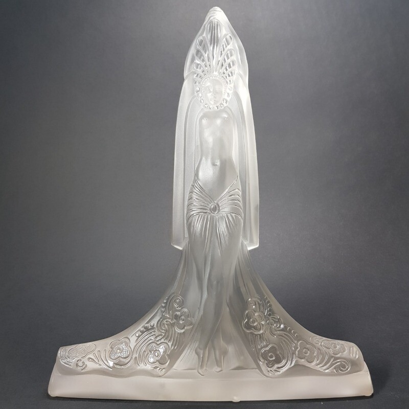 French Art Deco Glass Etling Nude Statue 1930s