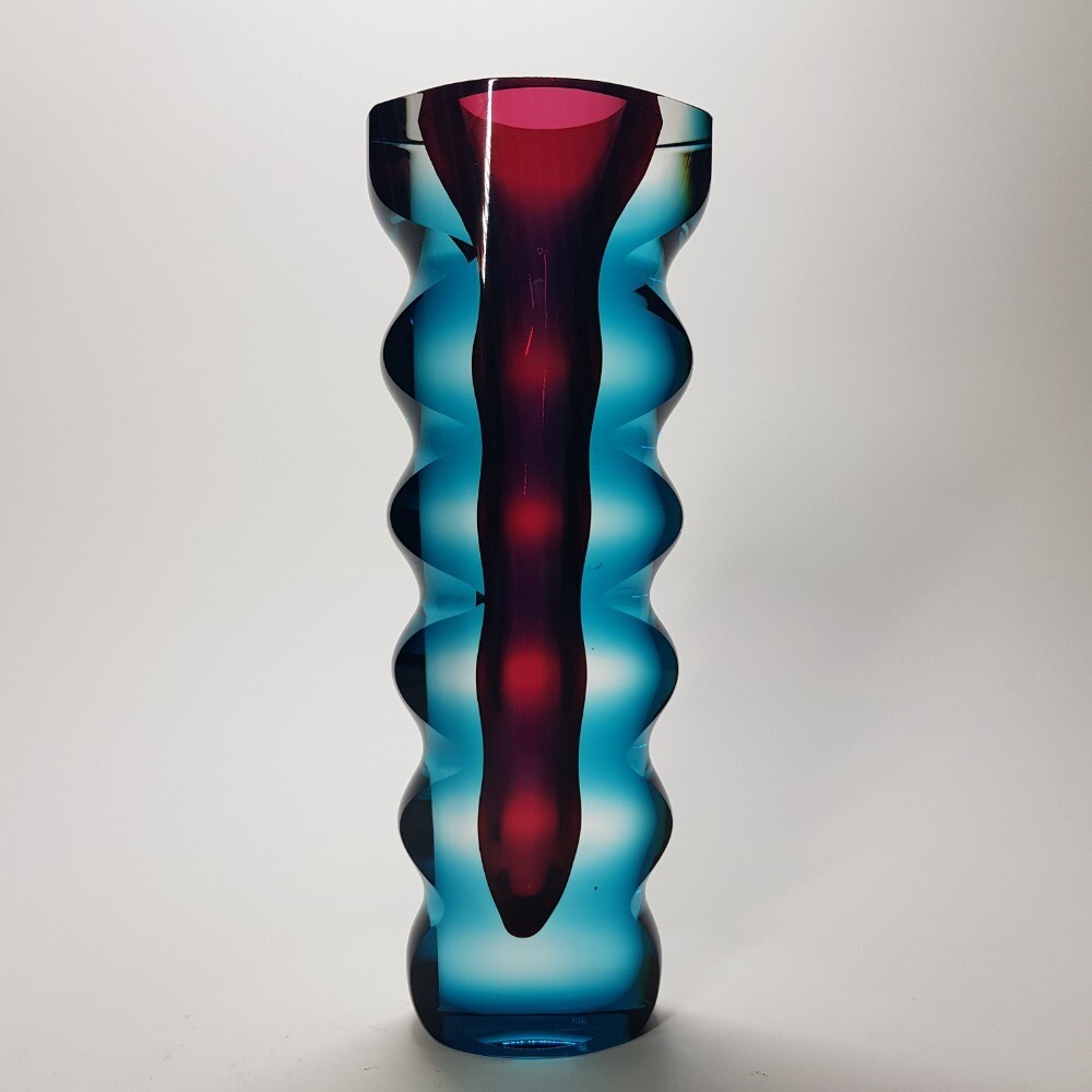 Mid Century Czechoslovakian Multicolor Cut Vase by Oldrich Lipsky 1970s Exbor