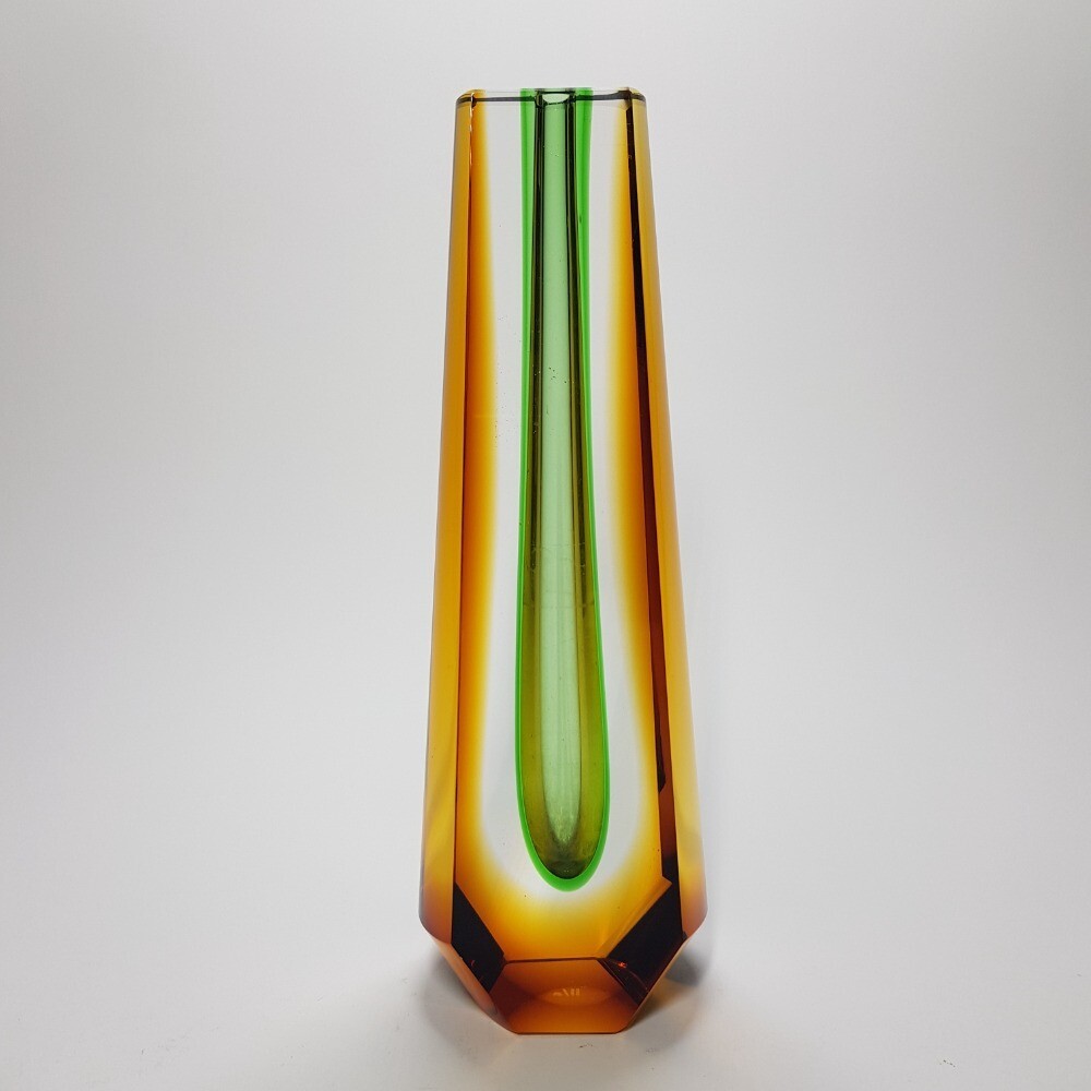 Mid Century Czechoslovakian Multicolor Cut Vase by Pavel Hlava 1970s
