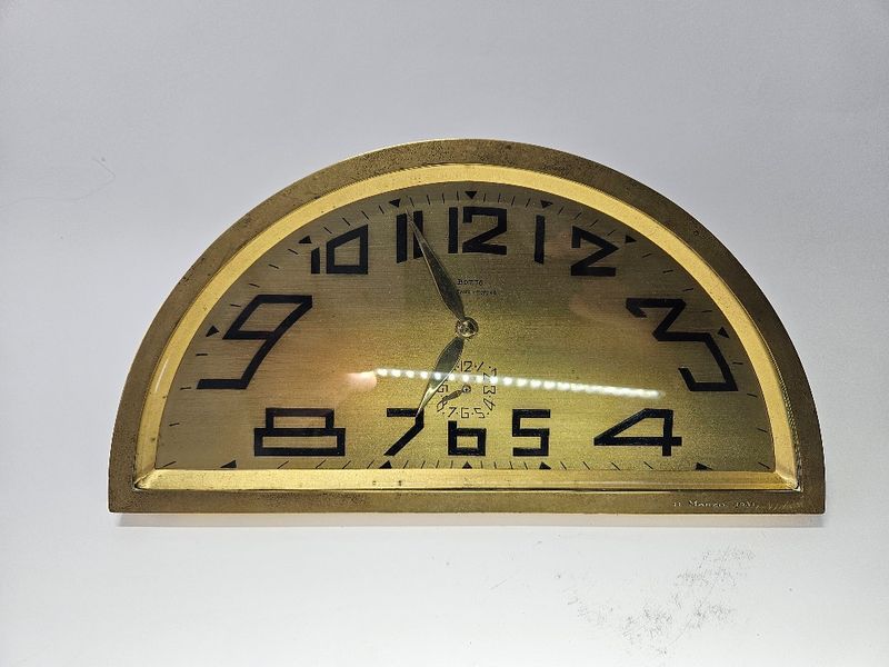Art Deco Italian Bronze Mechanical Alarm Clock Botto 1930s Torino Working
