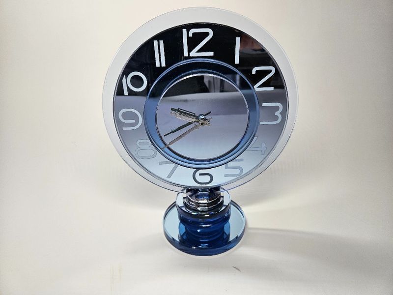 Art Deco French Chrome and Blue Glass Huge Clock 1930s