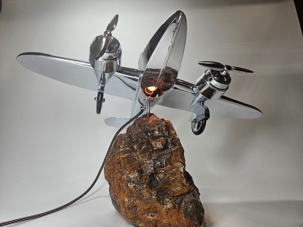 Art Deco European Chrome Airplane Lamp Statue 1930s