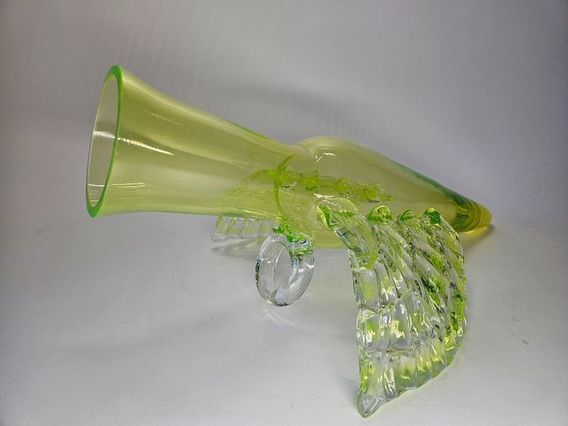 Czech Artist Borek Sipek Vaseline Glass Parrot Vase Signed