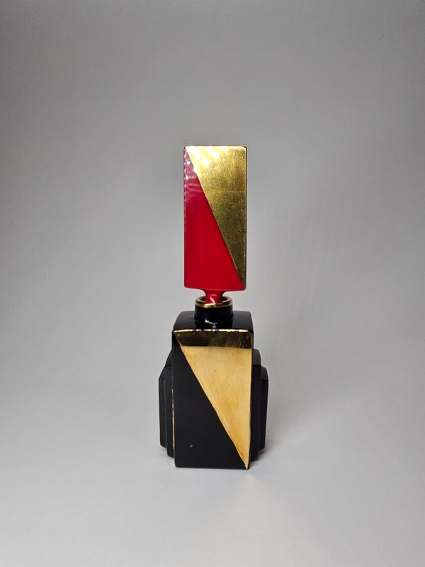 Art Deco Red and Black Glass Perfume Bottle H. Hoffmann Czechoslovakia 1930s