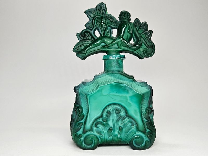 Art Deco Malachite Glass Czechoslovakian Perfume Bottle 1930s