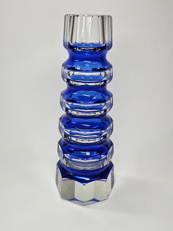 Crystal with Blue Glass Vase By German Gl factory 1970s