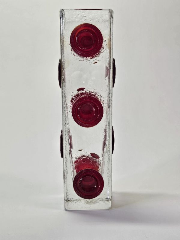 Mid Century Crystal with Ruby Glass Vase 1950s Czechoslovakia