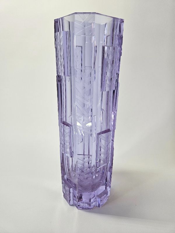 Alexandrite Art Deco Czechoslovakian Cut Glass Vase 1930s