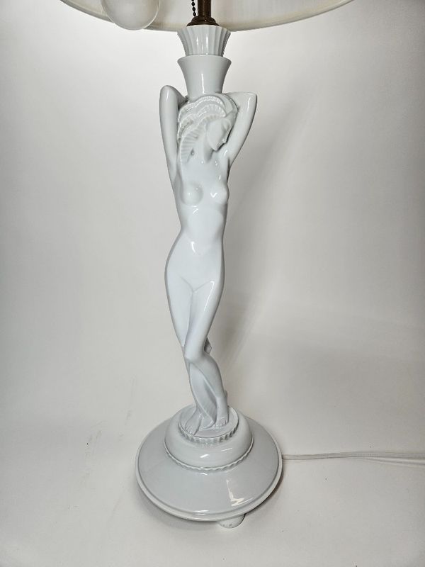 Art Deco Rosenthal By Gerhard Schliepstein White Porcelain Statue Lamp 1930s