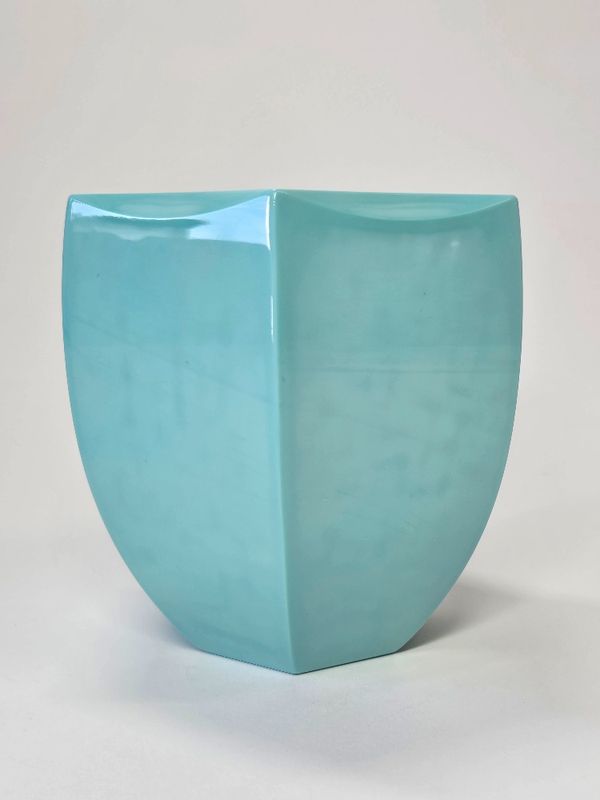 Turquoise Glass Art Deco Vase by Bruno Mauder for Czechoslovakian Glass Company Ingrid 1930s