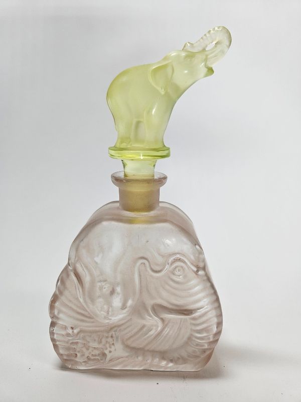 Elephant Glass Art Deco  Perfume Bottle By Ingrid Hoffmann Czechoslovakia 1930s Vaseline