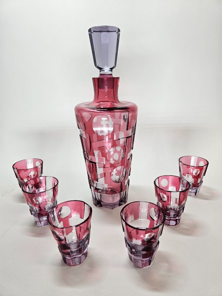 Val Saint Lambert Belgian Glass Art Deco Decanter Set 1930s