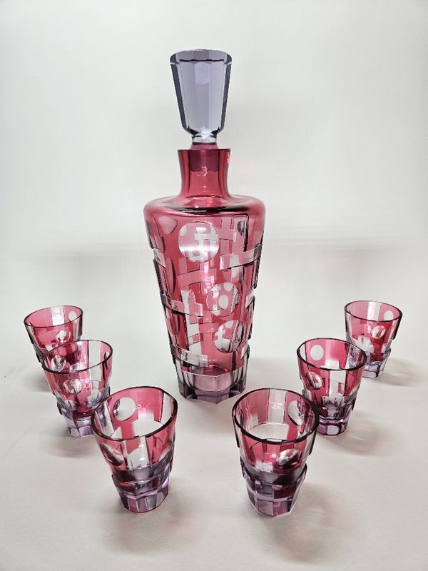 Val Saint Lambert Belgian Glass Art Deco Decanter Set 1930s