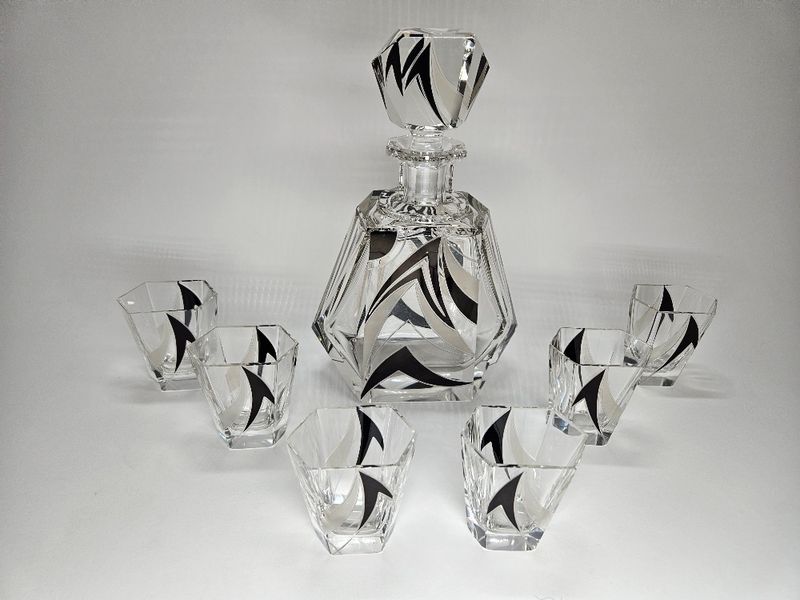 Karel Palda Art Deco Decanter Set Czechoslovakia 1930s
