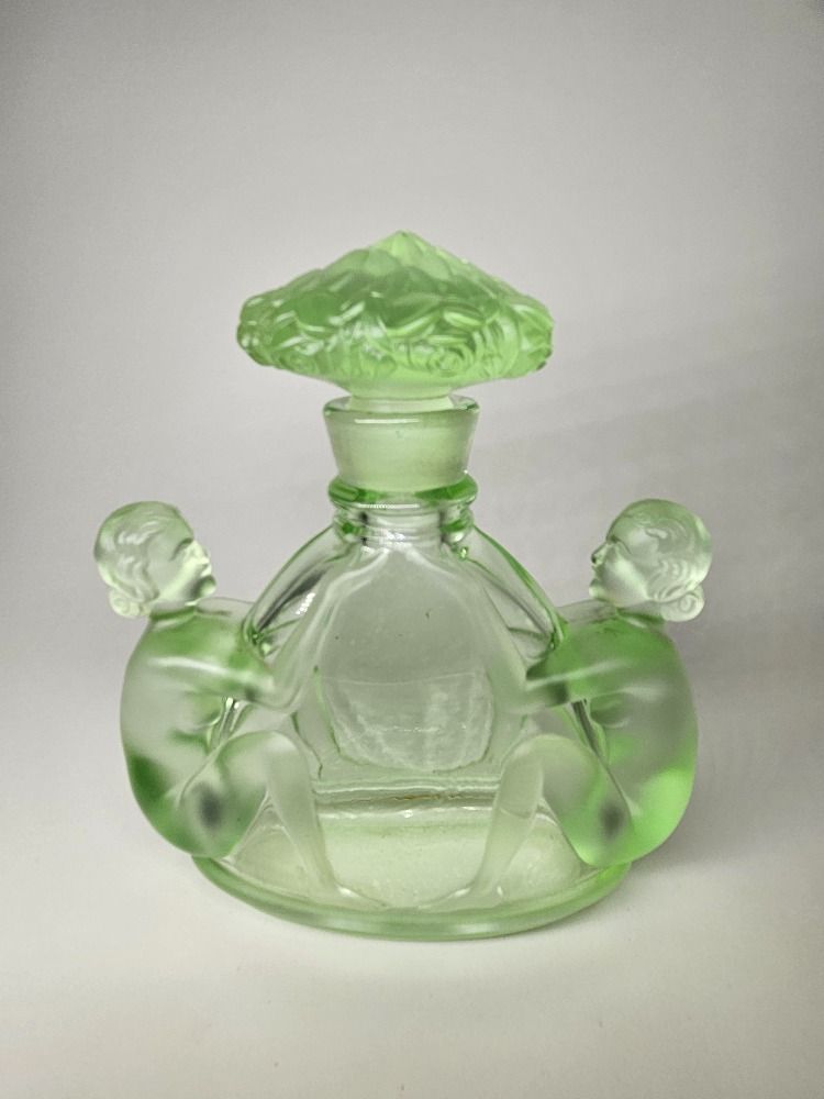 Art Deco Glass Perfume Bottle Kneeling Nude Czechoslovakia Ingrid Hoffmann 1930s
