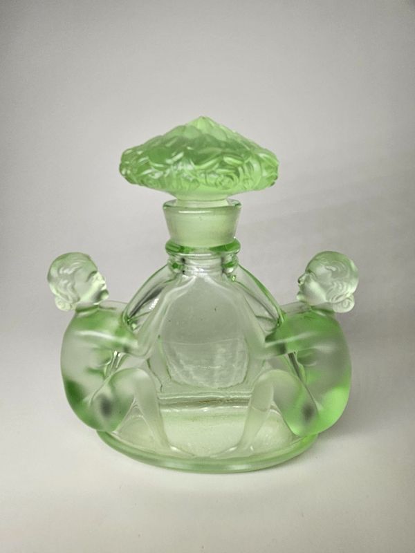 Art Deco Glass Perfume Bottle Kneeling Nude Czechoslovakia Ingrid Hoffmann 1930s