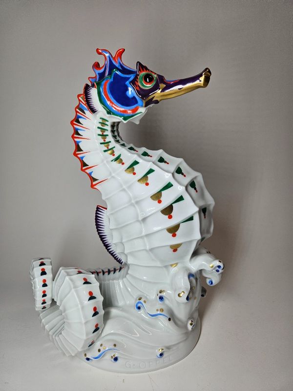 Rosenthal Porcelan Art Deco Seahorse Statue by Gustav Oppel 1930s Design
