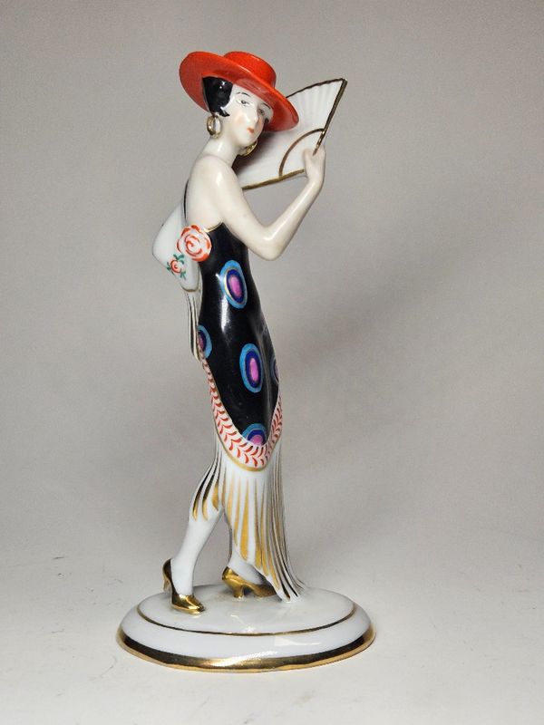 Beautiful Art Deco Lady  Porcelain Statue Germany 1930s
